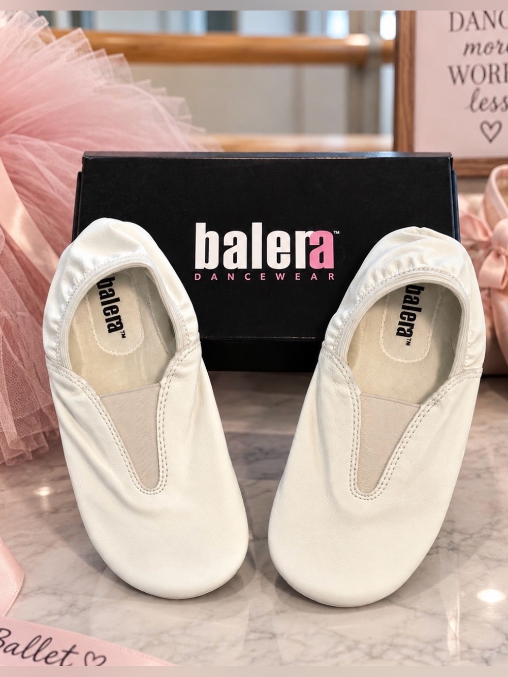 NWT Balera Dancewear Girls White Leather Acro Shoes Slip On Dance